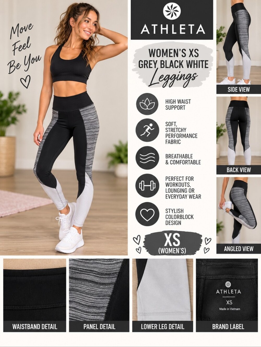 Athleta Women's size XS grey black white athletic leggings #34